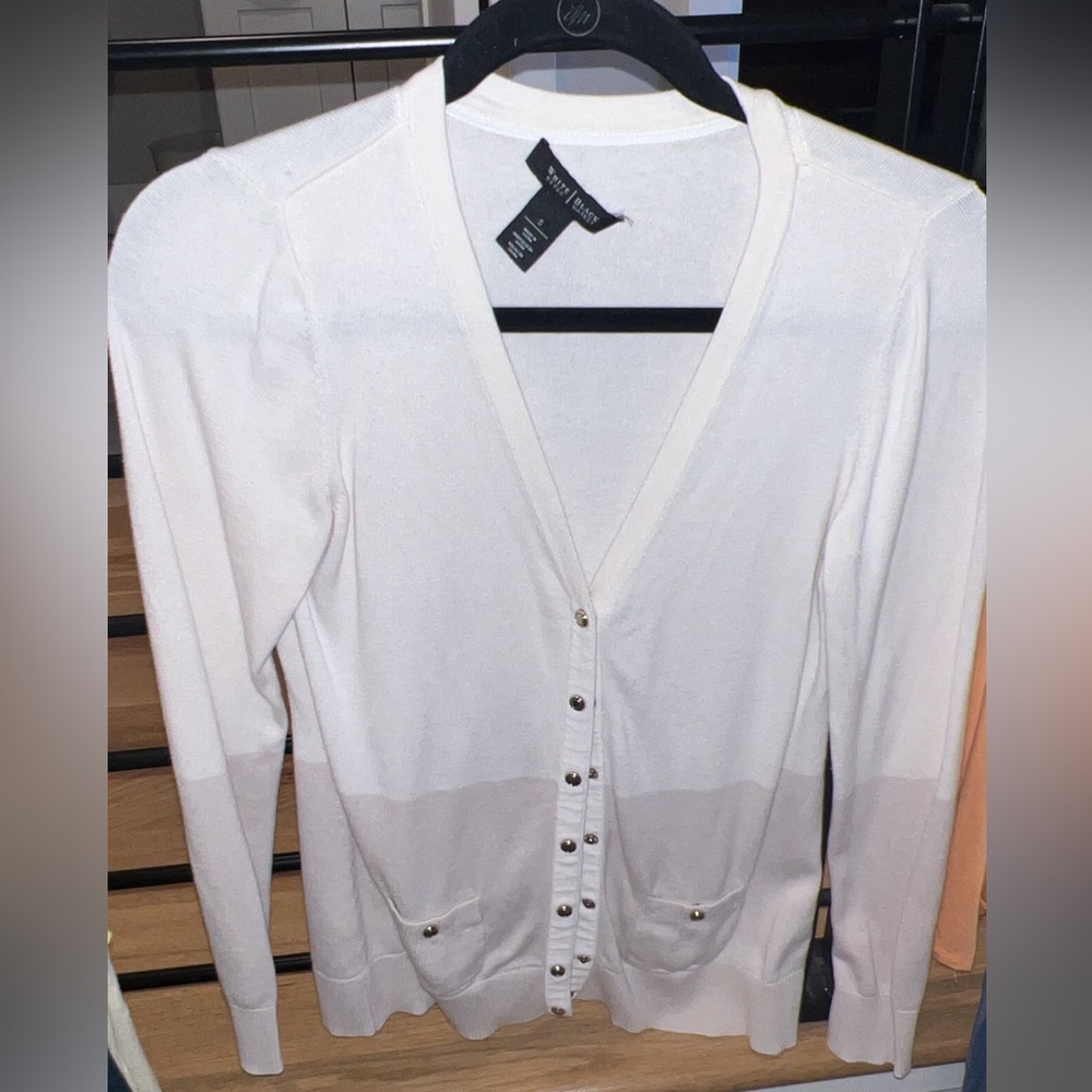 WHBM cream and tan color block cardigan